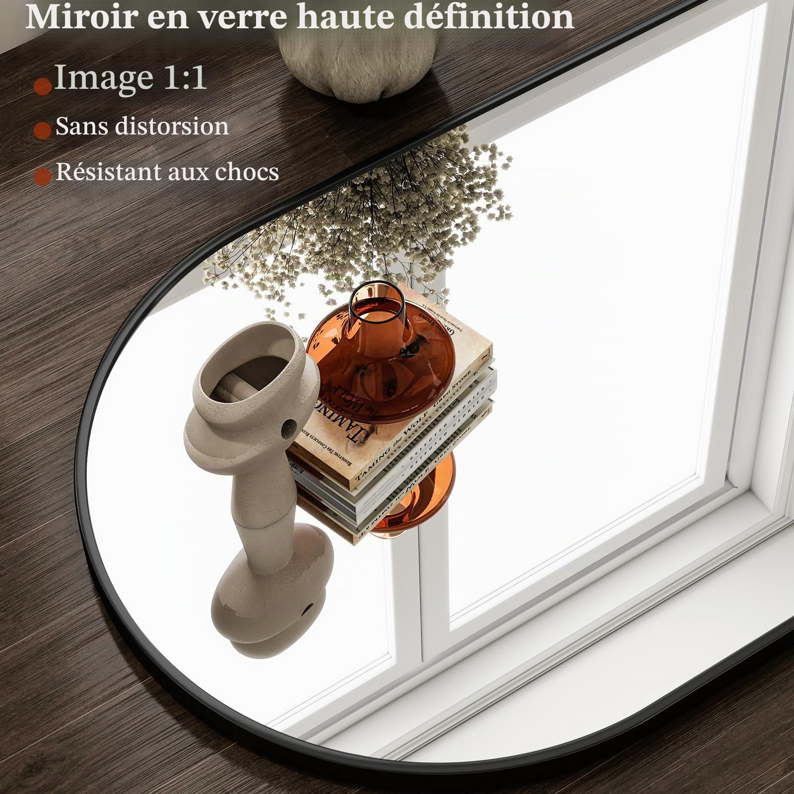HARRITPURE Miroir de Salle de Bain arqué 50,8 x 76,2 cm – Miroir Mural – Miroir arqué Noir – Cadre en Alliage d'aluminium pour Salle de Bain, Salon, Chambre, Salle de Bain et entrée
