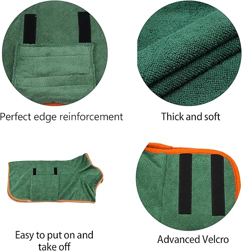 Miniatura 3 de Bata de secado para perros con cierre, bata de baño de microfibra, muy absorbente, ajustable para cuello y cintura, secado rápido y absorción de