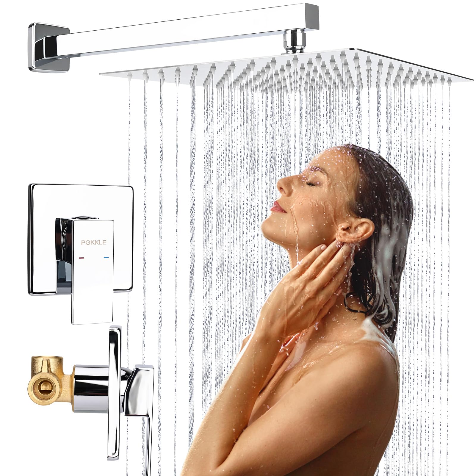 Kit de douche à effet pluie 25,4 cm en acier inoxydable chromé avec valve