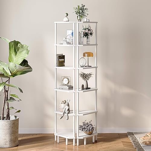 Miniatura 6 de Estante esquinero de 6 niveles, estante de pie de 66.5 pulgadas de alto, estante de exhibición estrecho, estantería de esquina moderna, soporte para