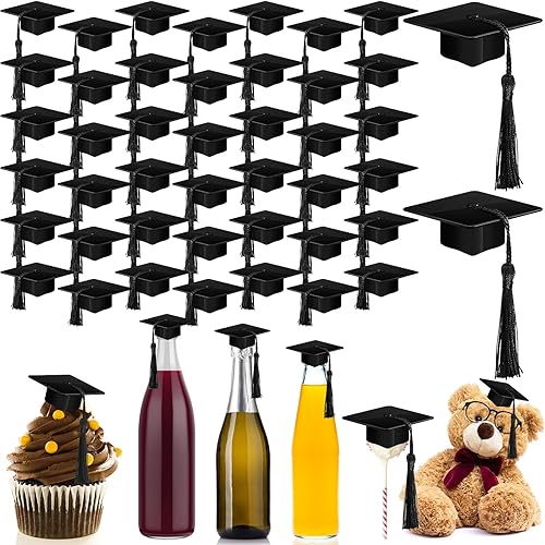 Qunclay 60 piezas de mini gorras de graduación, tapas de plástico para decoración de fiesta de graduación (azul)