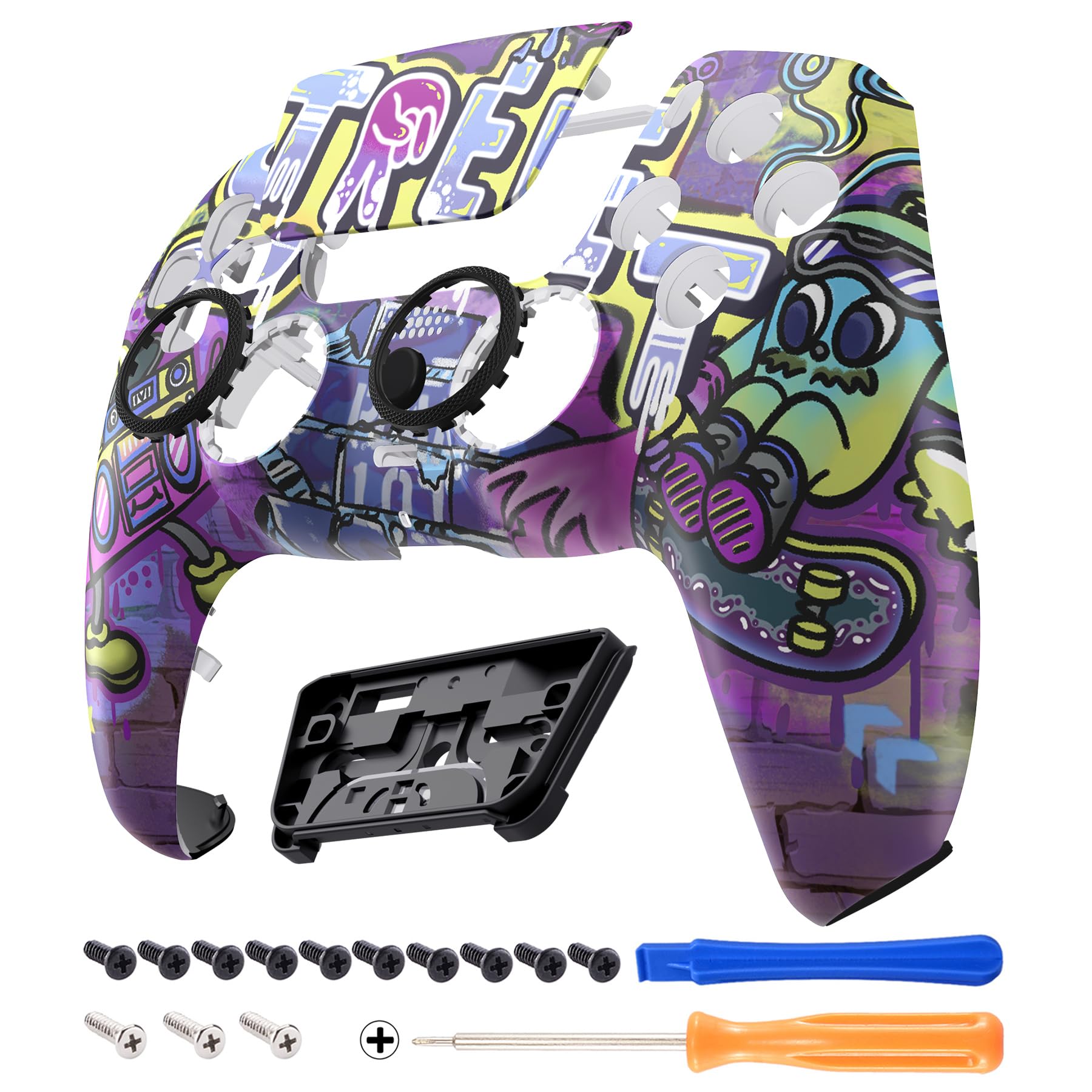 eXtremeRate Luna Cover per ps5 Controller Joystick,Shell Frontale Touchpad Ricambio,Scocca Ridisegnata&Anelli per ps5 Joypad BDM 010/020/030/040/050-Arte di Strada
