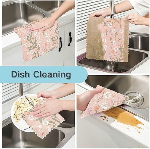 Miniatura 2 de Pink Floral Plant Small Fresh Quality Decor Microfiber Kitchen Dish Towels Quick Dry 6 Pack Cooking Towels for Restaurant Oven