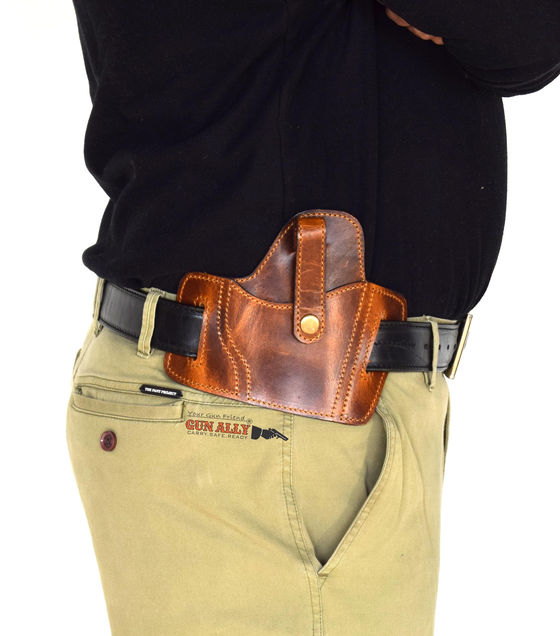 GunAlly Universal Colt 1911,Tokarev TT-30,Berett ,9mm Police Pistol OWB Leather Holster