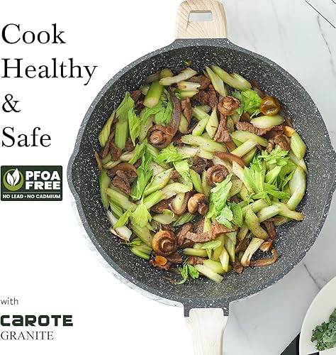 Miniatura 5 de Sartén Carote profunda antiadherente con tapa de vidrio revestimiento de granito suizo 3 45 y 65 cuartos de galón