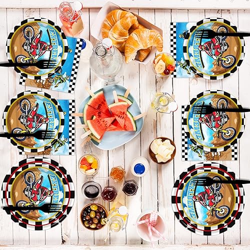 Miniatura 6 de 96 piezas de suministros para fiesta de cumpleaños de motocross platos de fiesta temática de motocicleta decoraciones de servilletas recuerdos de