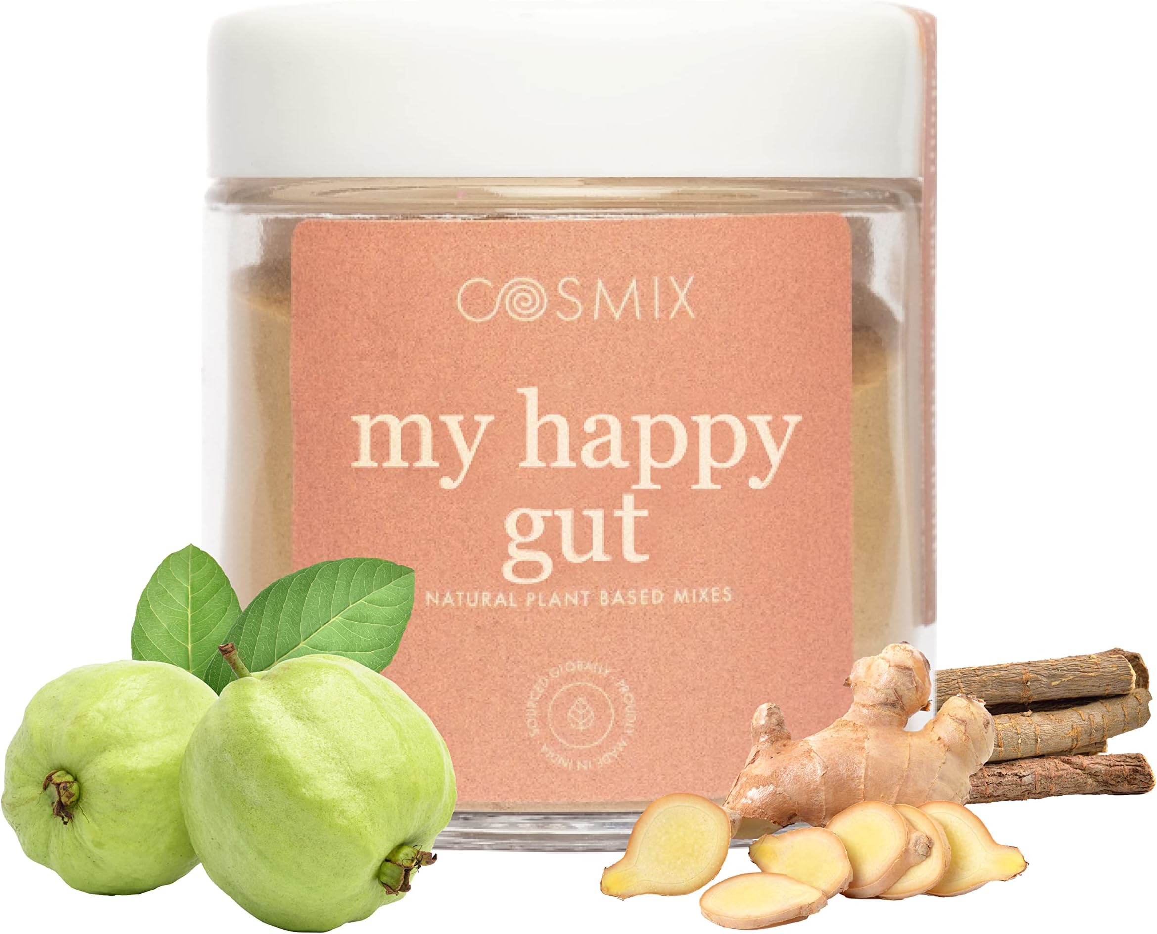 cosmix-My Happy Gut|Prebiotics&Probiotics-Promotes Healthy Gut Microbiome|Mulethi&Triphala Powder|Helps With Acidity,Digestion&Bloating|No Preservatives|No Added Sugar|60G-40 Servings (Pack Of 1)