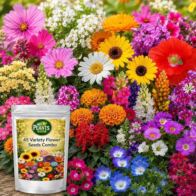 All Season Flower Seeds Combo Pack for Home Garden – 45 Varieties, 2700+ Seeds f