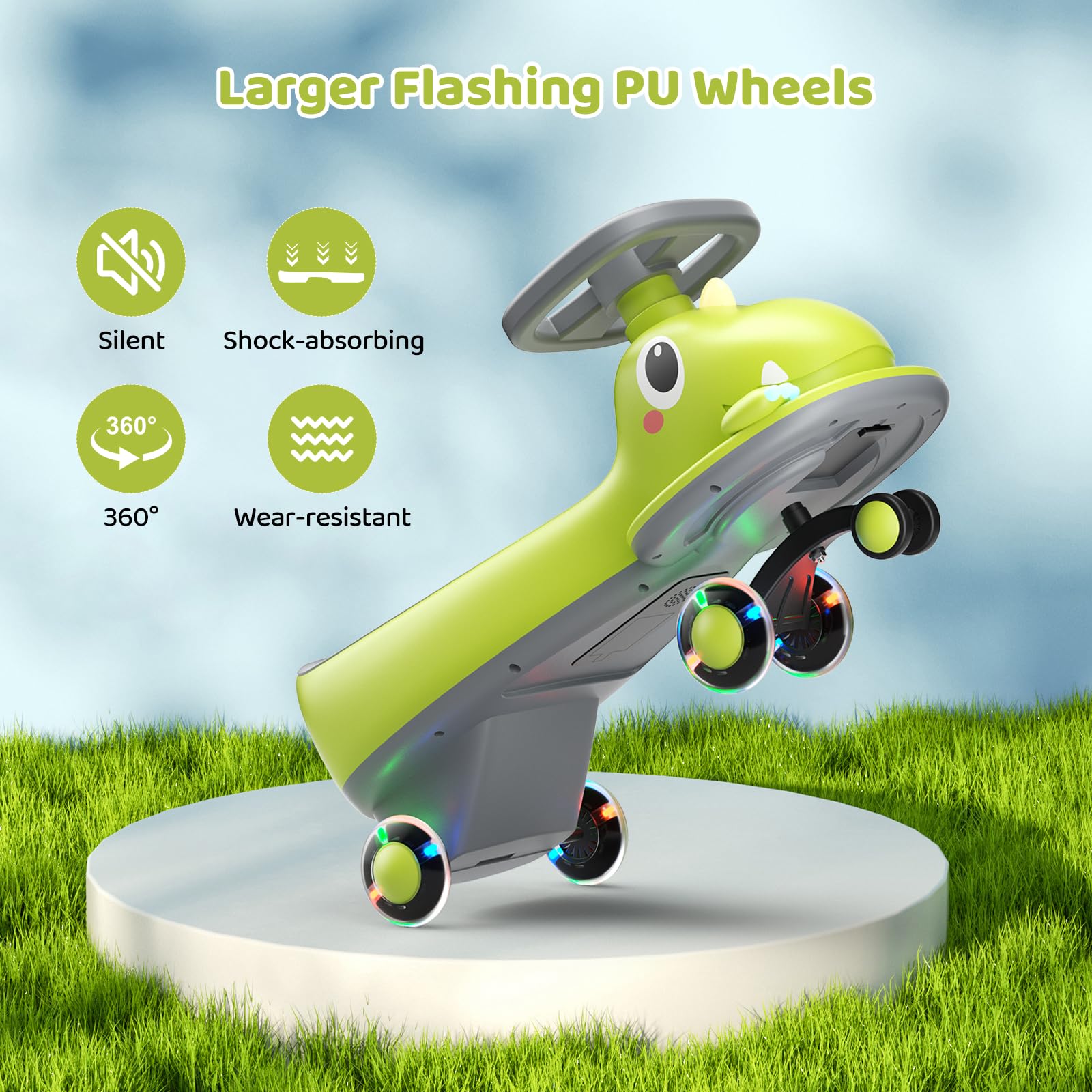 Coche de Bebé con Volante 360°, Coche Deslizador con Música y Ruedas Brillantes para Niños Pequeños, Asiento de Seguridad, Regalo 1-3 Años