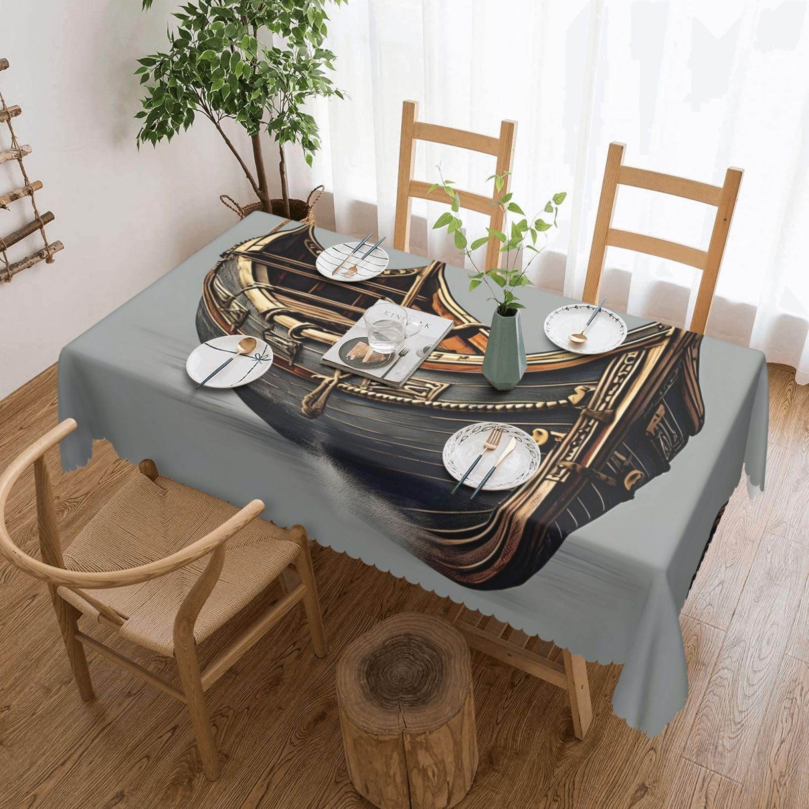HLBSDM Old Viking Boats Print Rectangle Washable Tablecloth Decorative Table Cover for Dining Table Buffet Parties