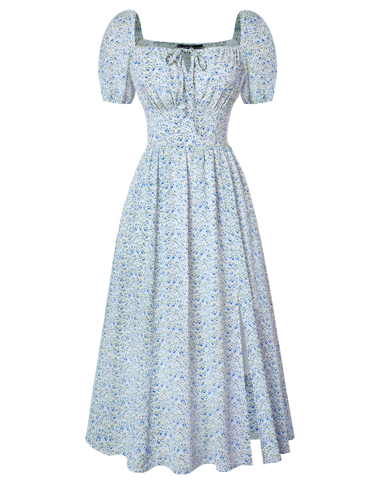 Scarlet Darkness Women's Floral Corset Dress with Split 2026 Summer Spring Square Neck Midi Milkmaid Dresses Green Blue Floral S