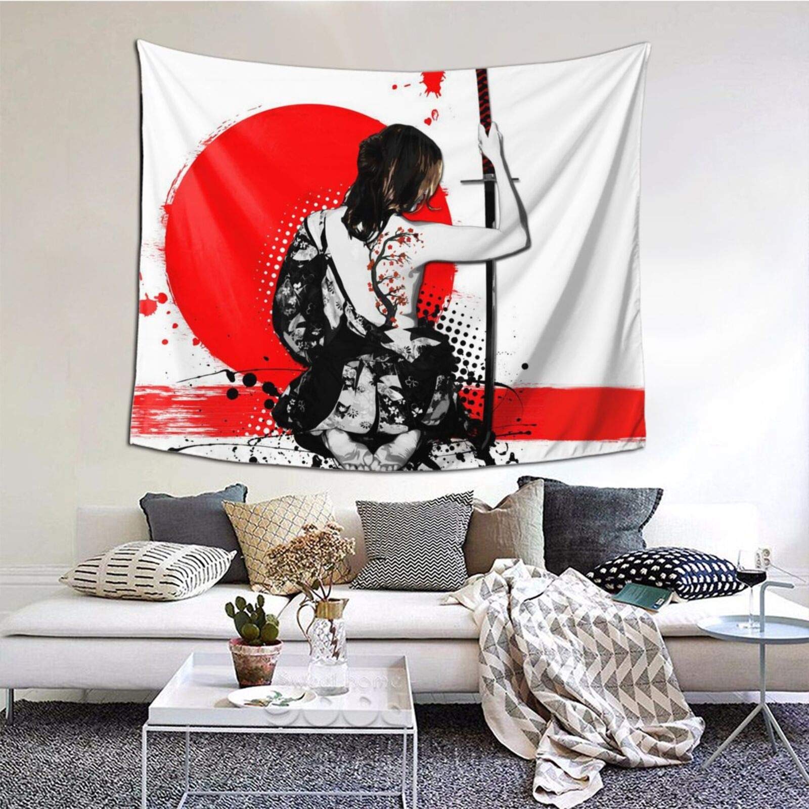 Amazon.co.jp: 梅の花 タトゥー 日本刀 タペストリー 壁掛け