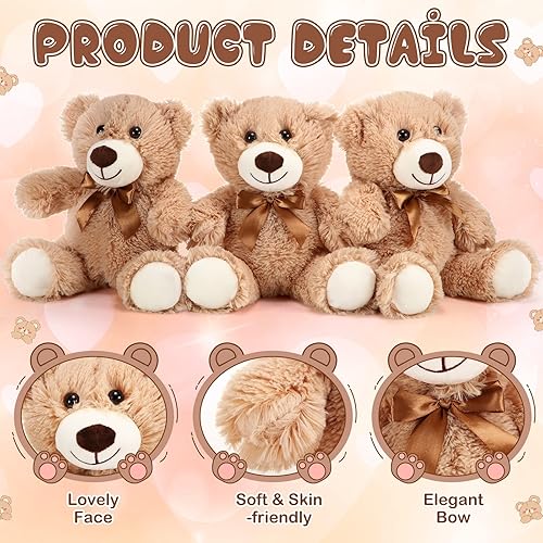 Miniatura 10 de HyDren 6 juguetes de peluche de oso suave para el día de San Valentín, juguetes para dormir y jugar, para decoración de baby shower, niño y niña