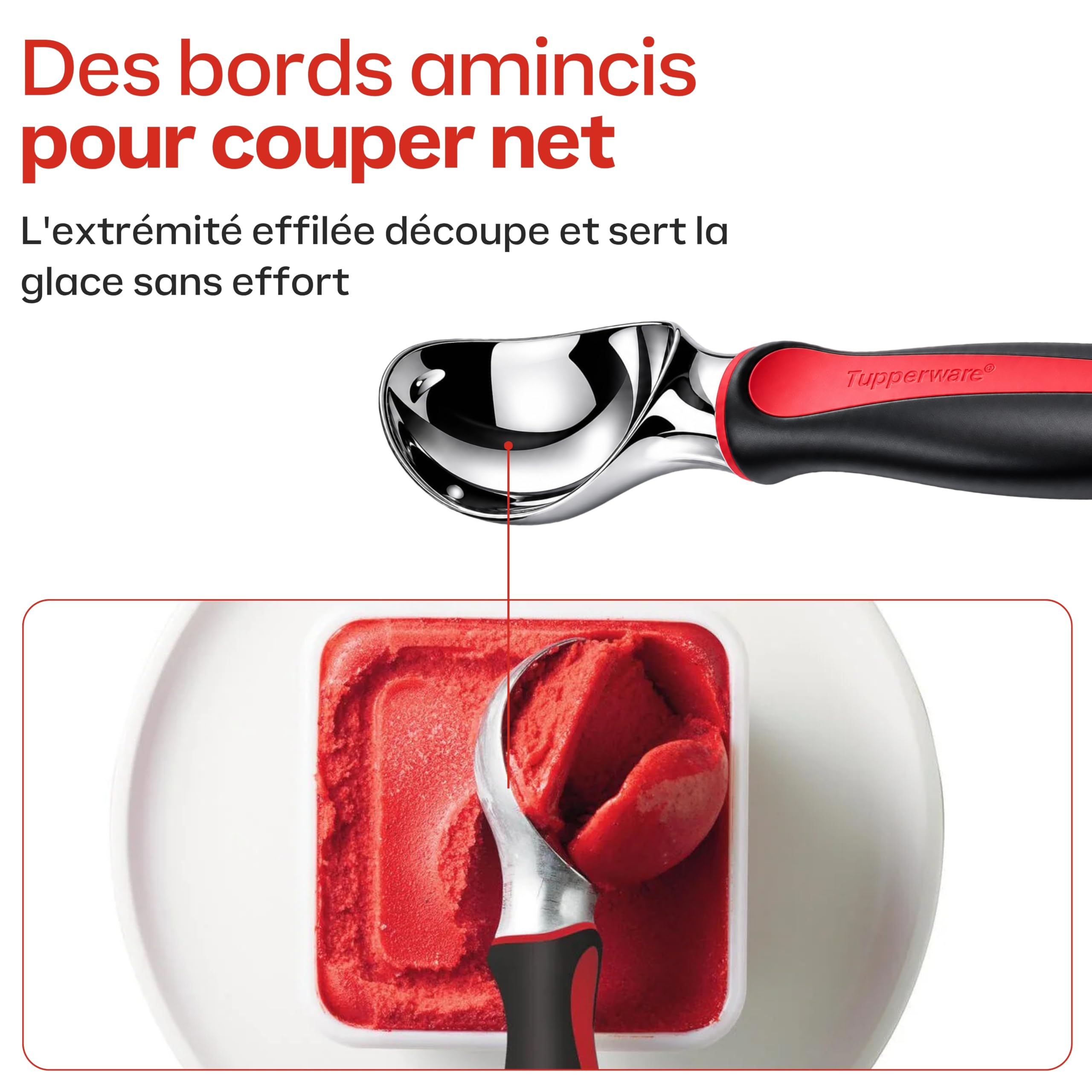 Tupperware Cuiller à Glace Boules Parfaites - Servir Sorbets Gelatos Desserts Glacés - Acier Inoxydable Revêtement Anti-Rouille - 20 cm - Cuisine Pratique Qualité Professionnelle Lavage Main