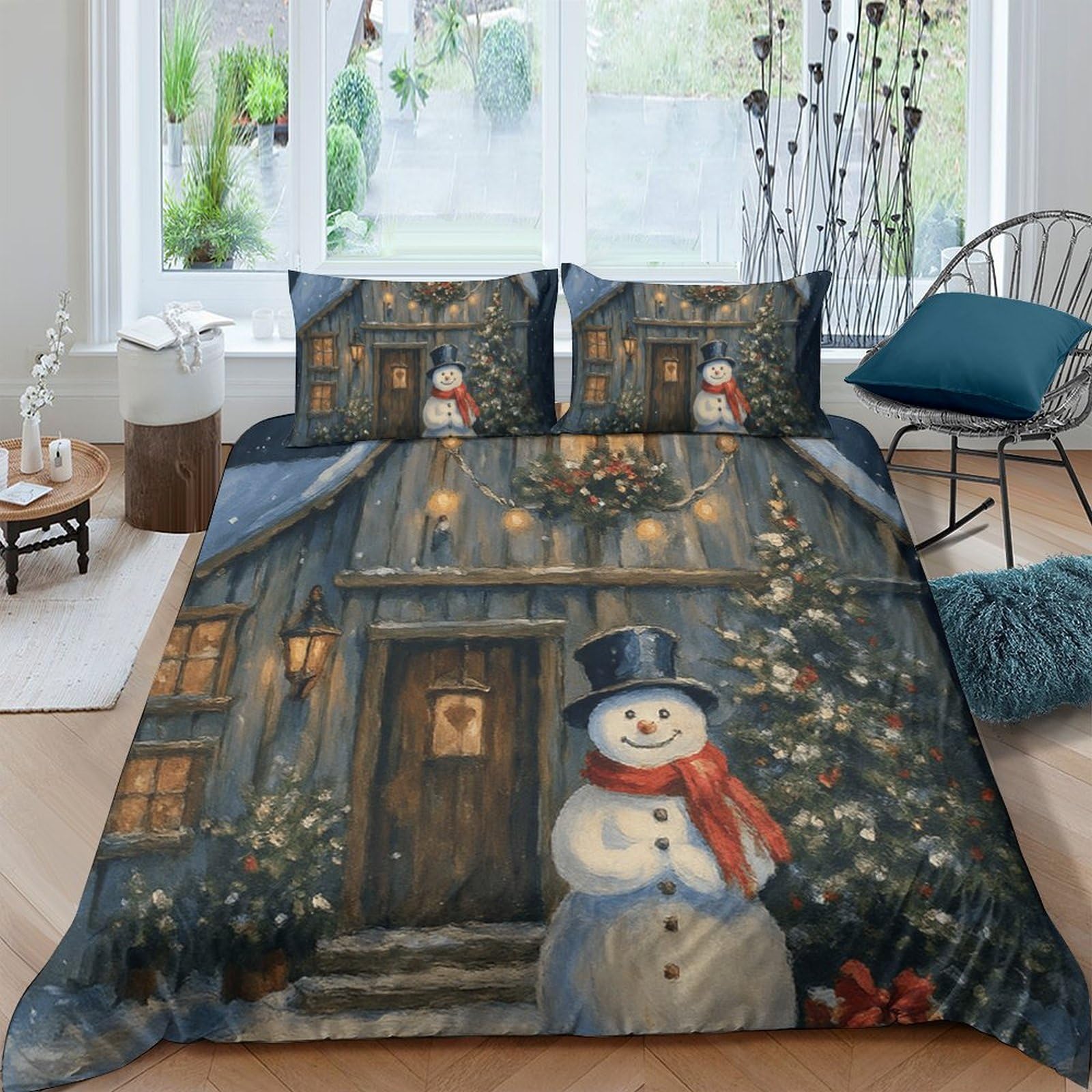 Ctjqhvkz Style-6 3D Printed Christmas Snowman Fitted Sheet Microfiber Soft Winter House Bed Cover For Bedroom Guest Room Decor Single（135X200cm）