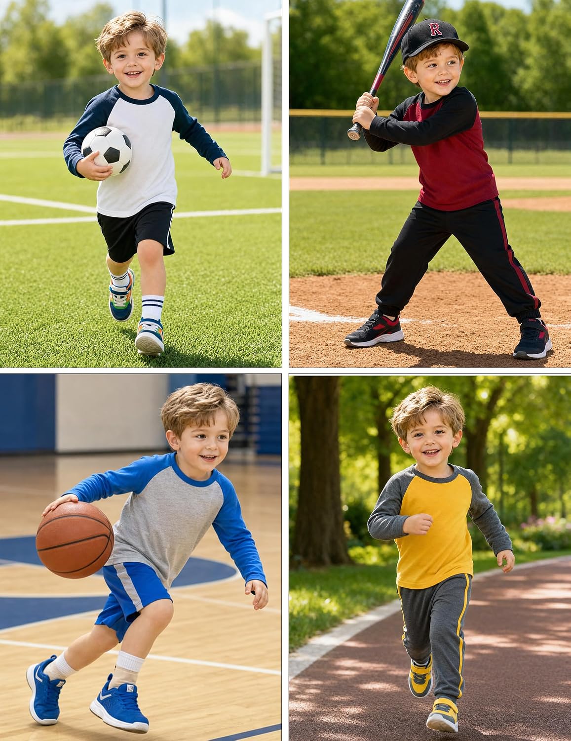 Wenlia Boys 2-Pack Cotton T-Shirts Long Sleeve Athletic Tees Tops Raglan Moisture Wicking Colorblock Activewear 2-9Y