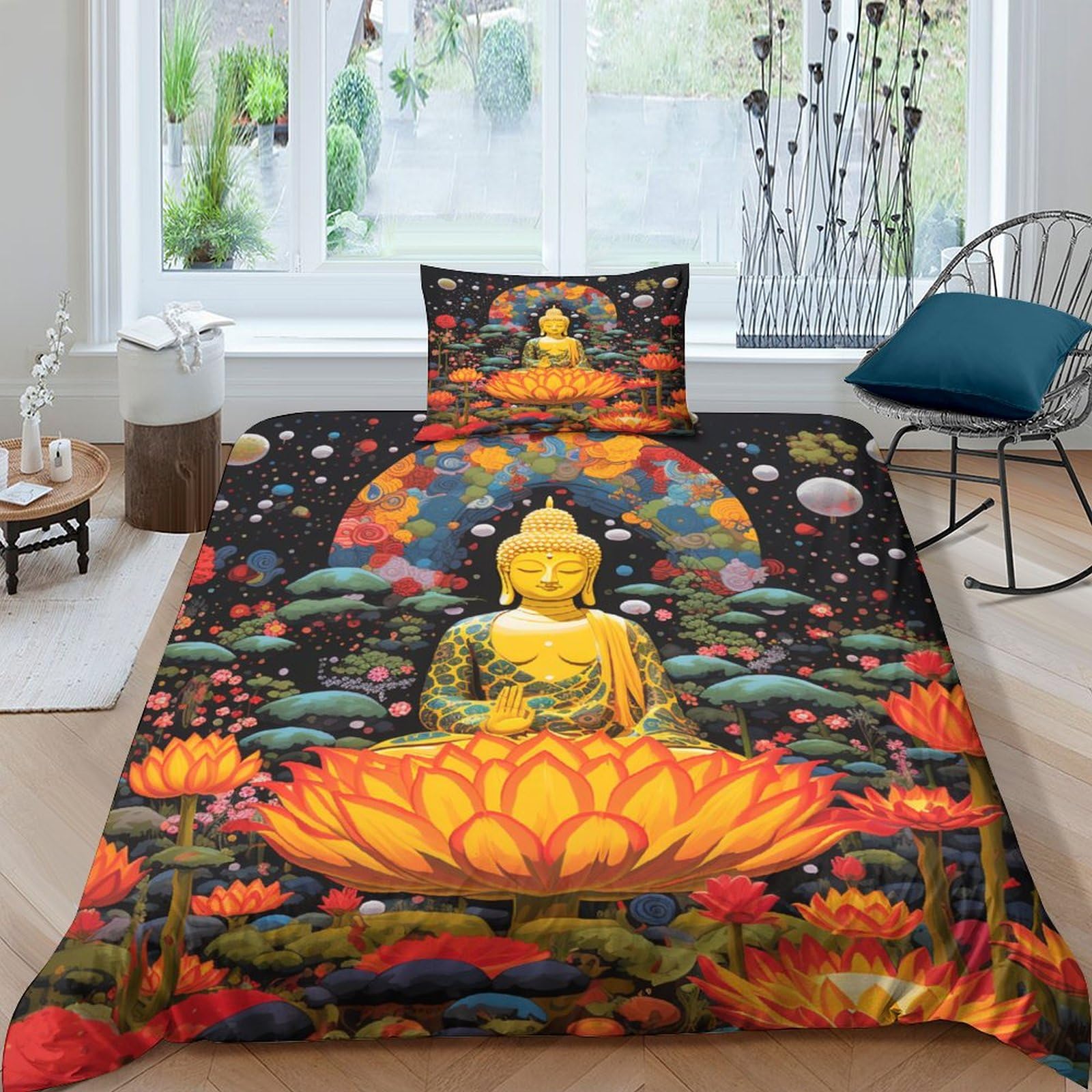 Housse de couette Bouddha fermeture éclair pour lit froissé