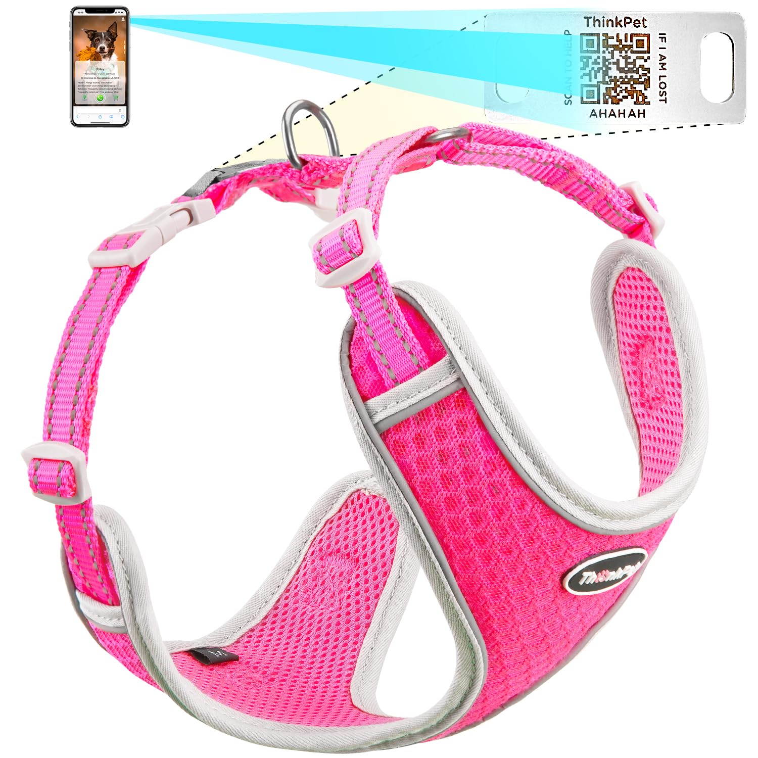 ThinkPet Arnés Reflectante Transpirable de Malla de Aire Suave con código QR para Perro, sin estrangulamiento, Chaleco para Cachorros, Perros pequeños y medianos, Gatos pequeños, Color Verde Azulado — view 10