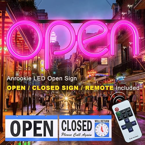 Miniatura 10 de Letreros LED para negocios, texto en inglés open (abierto), 16 x 6 pulgadas, pantalla brillante de neón para interiores, con modos intermitentes o