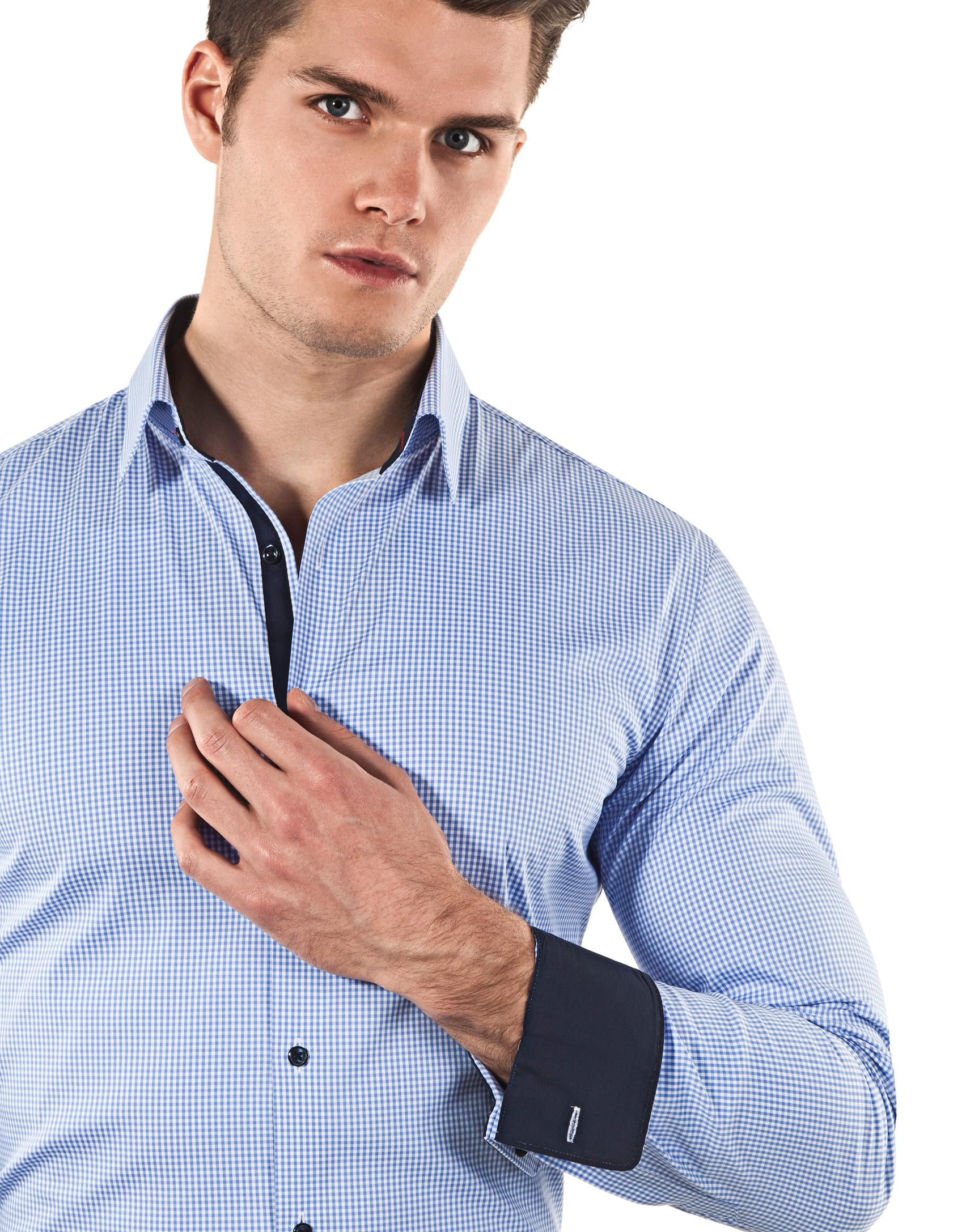 Vincenzo Boretti Herren Hemd Body-fit (besonders Slim-fit tailliert) Uni bügelleicht