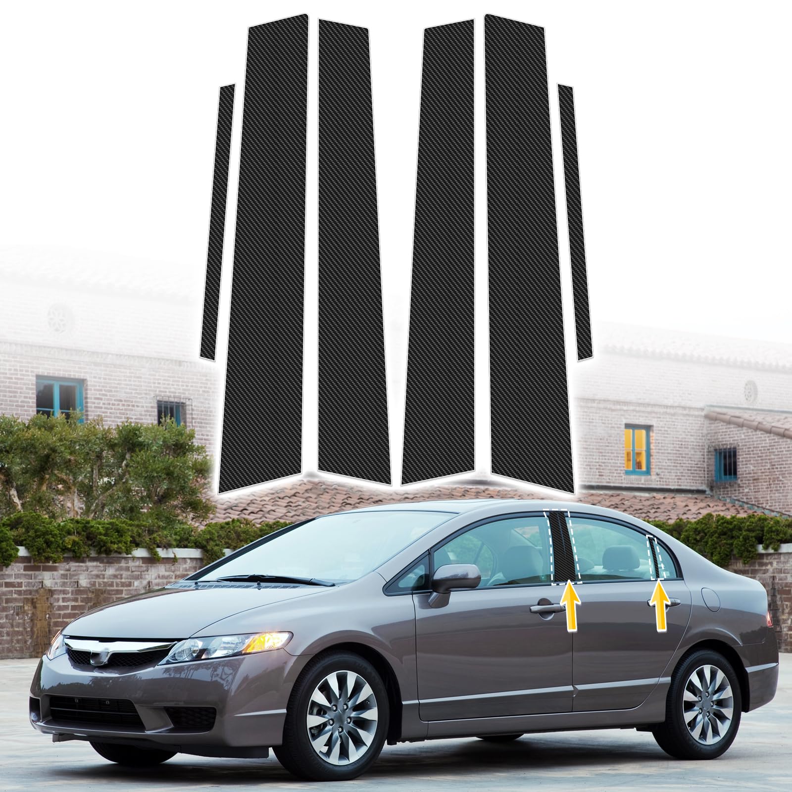 AMSPRAC Car Pillar Post Side Door Window Cover Trim,Car Door Window Outer Pillar Post Panel Covers fit for Honda Civic 8th Gen Sedan 4Doors 2006 2007