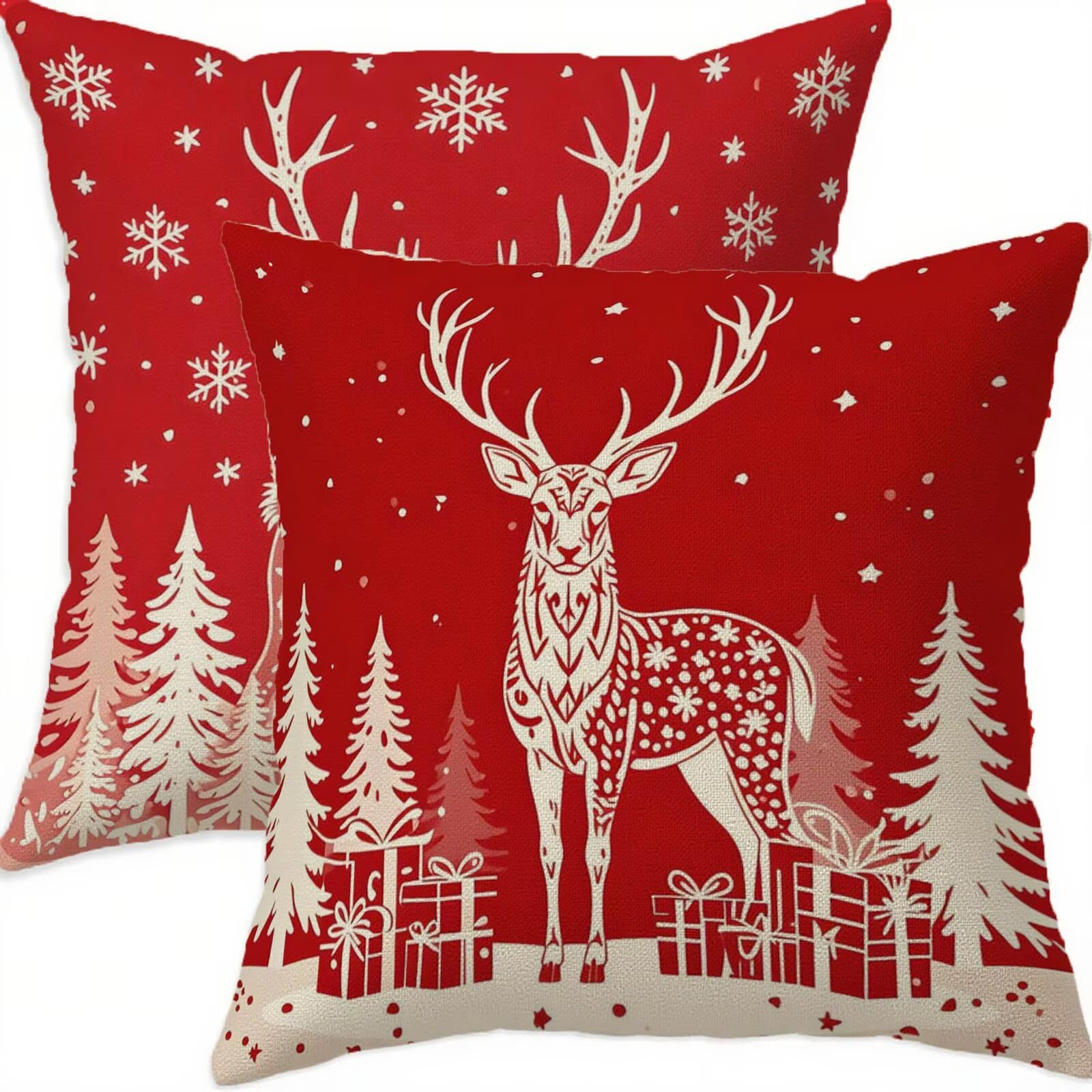 Housse coussin 80x80cm anti-tache rouge pour déco Noël propre