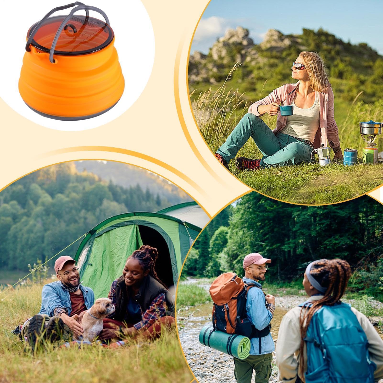 Bollitore da campeggio pieghevole, caffettiera in silicone, bollitore da esterno da 1,5 l, pentola bollente, pentole da viaggio per escursioni, utensile da cucina portatile da viaggio