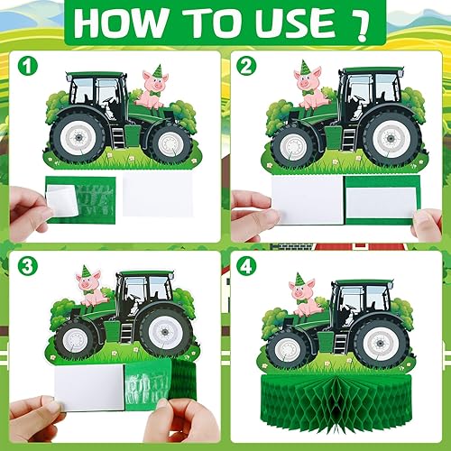 Miniatura 3 de 9 piezas de centro de mesa de nido de abeja de tractor, decoración de fiesta de cumpleaños con temática de tractor verde de granja, decoración de