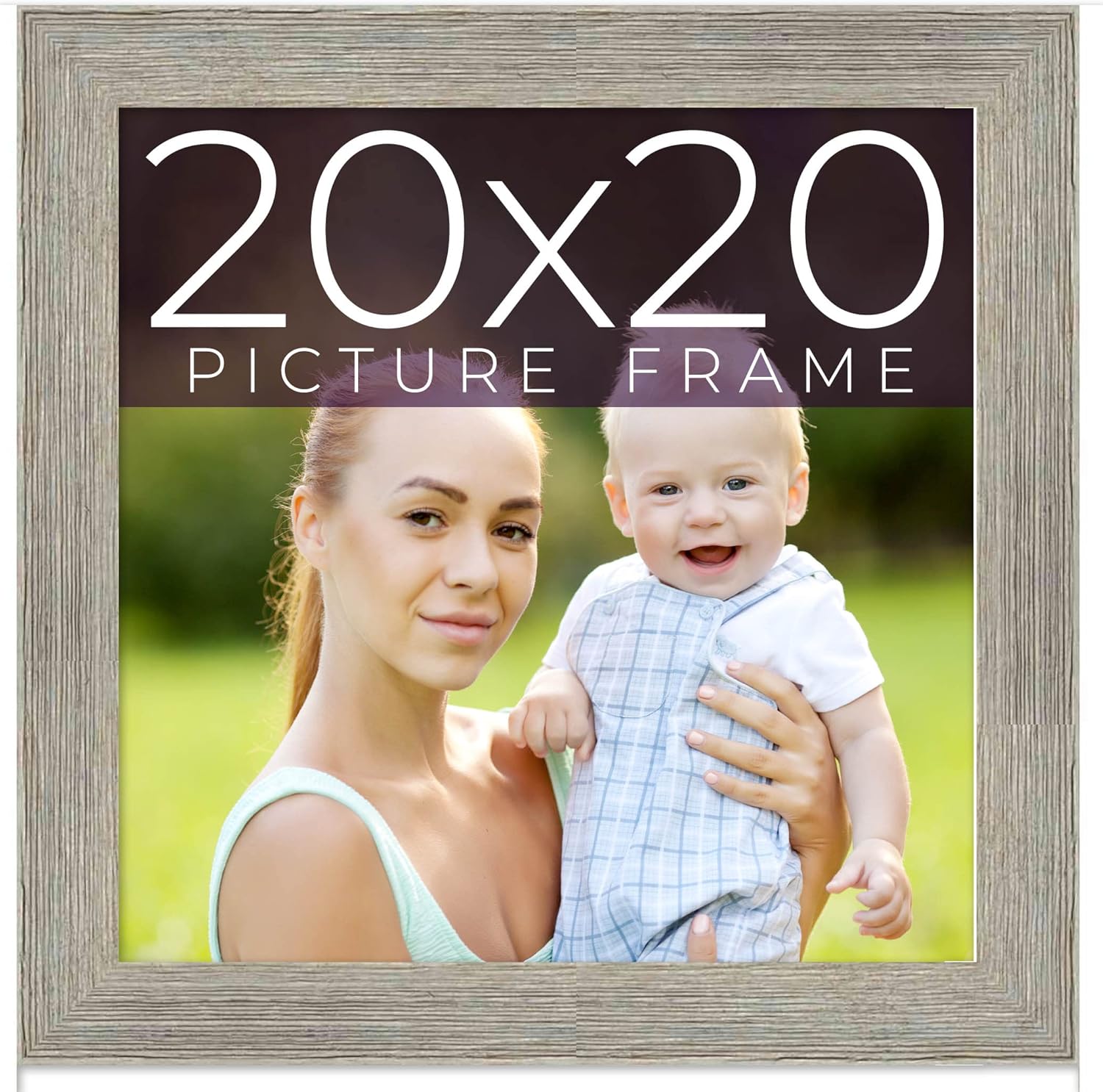 20x20 Frame Grey Real Wood Picture Frame Width 1.5 Inches | Interior Frame Depth 0.5 Inches | Barn Grey Distressed Photo Frame Complete with UV Acrylic, Foam Board Backing & Hanging Hardware