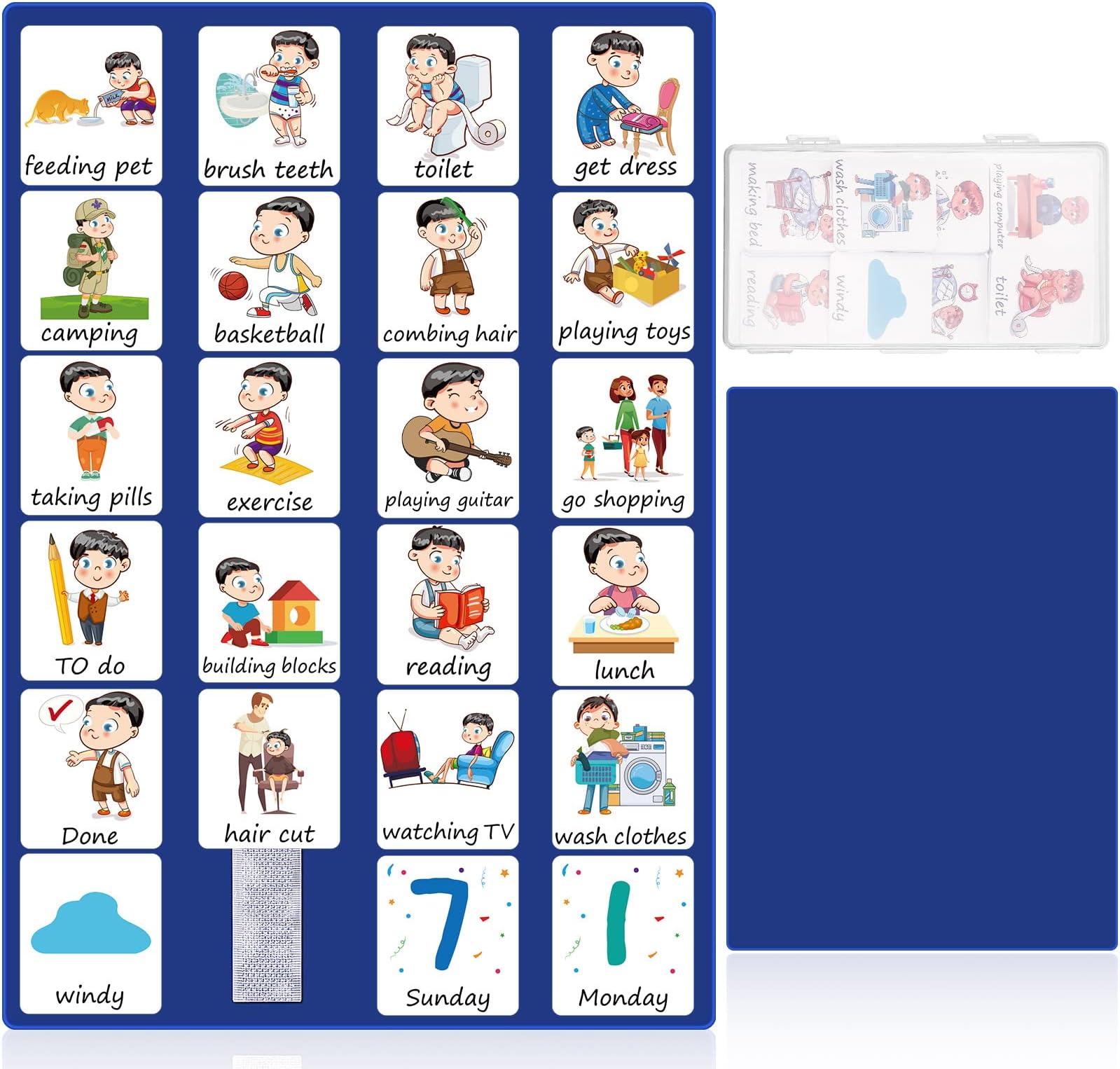 Gersoniel 49PCS ASD Visual Schedule for Kids Daily Toddlers Behavior Chart Routine Cards Removable Children ADHD and Autism Schedules with Back Board Hook Loop, Sensory Products