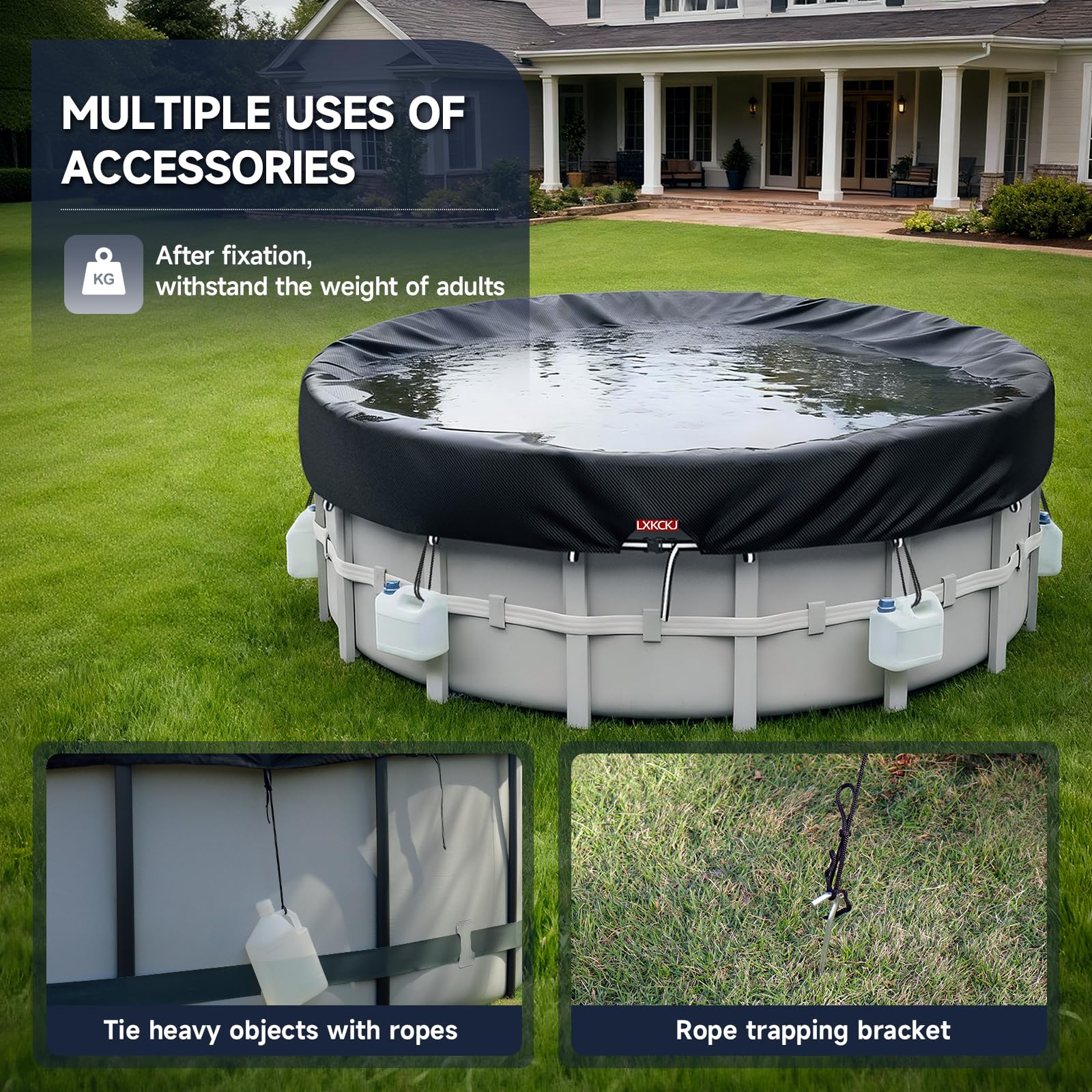 LXKCKJ Copertura per piscina rotonda, 5,1 m, copertura solare per piscine fuori terra, copertura estiva per piscina, con accessori per piscina, telo in PE, ideale per impermeabile e antipolvere (470