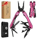 FLISSA 16-in-1 Pink Multi Tool Pliers, Gifts for Men, Stainless Steel EDC Multitool with Pocket Knife, Belt Clip and Oxford Pouch, for Camping Survival Outdoor Activities