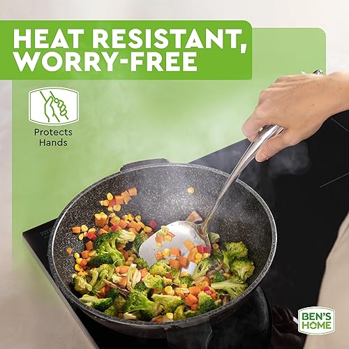 Miniatura 4 de BEN'SHOME Juego de herramientas de utensilios de acero inoxidable con soporte  Espátula, servidor de espaguetis, cuchara de drenaje, cuchara de