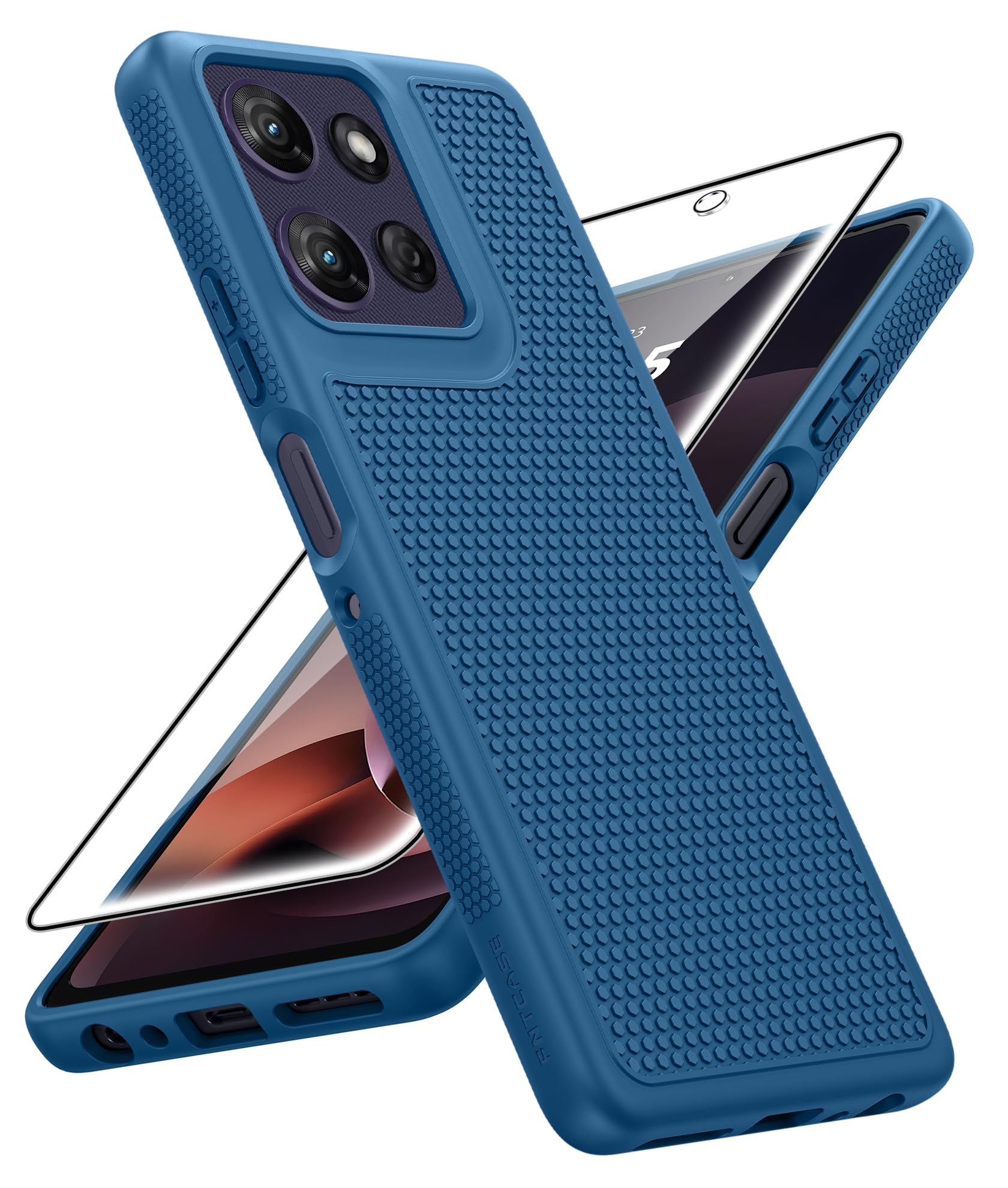 FNTCASE for Moto G-Power 2025/2026 Case: Non Slip TPU Shockproof Blue | With Screen Protector, Military Grade Drop Protection, Anti-Scratch, Matte Textured Protective Phone Cover, Daily Use, Blue