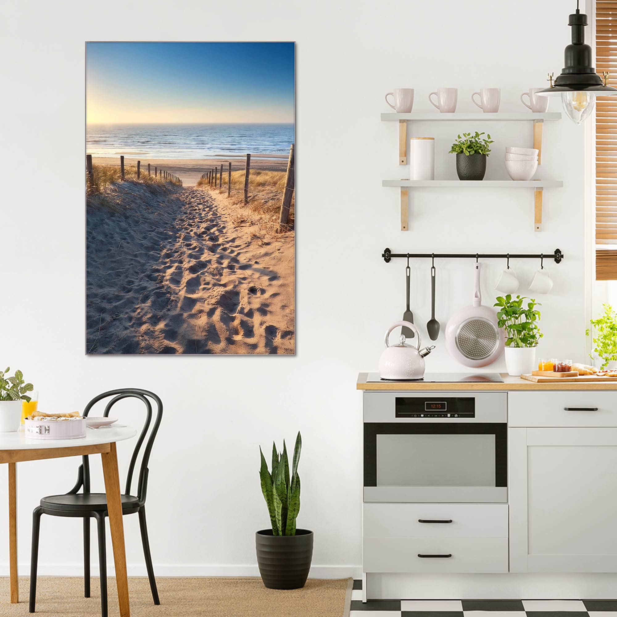 banjado Magnetpinnwand aus Glas 30x45 mit Strand und Meer für Notizen | Maritimes Memoboard für Termine und Erinnerungen, mit Motiv Nordseestrand vom Meer