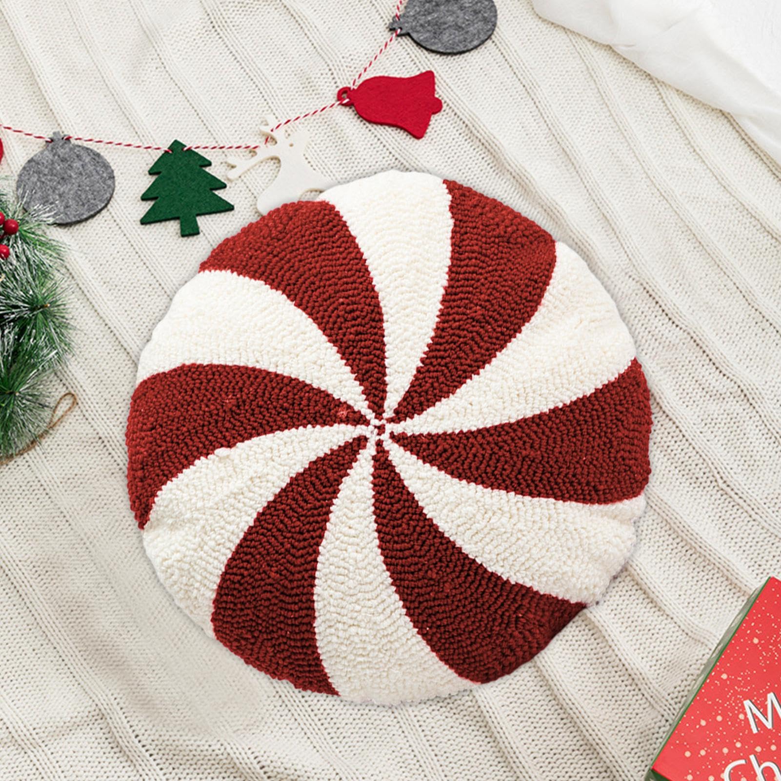 Oreiller de menthe poivrée Noël - Festif Red White Cushion Coussin en