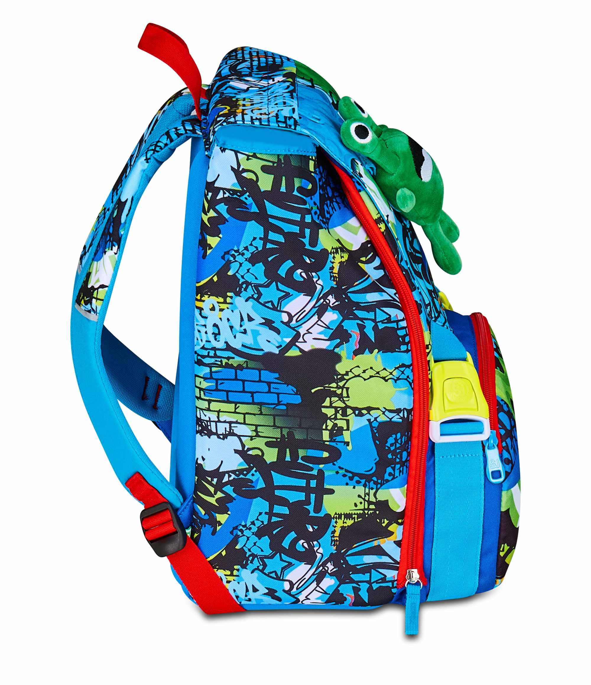 SJ GANG STYLE JAM GANG Zaino Scuola Estensibile Big FANTASYS BOY, Blu, Zaino con Divisorio Interno, Tasca per Borraccia, Peluche Alieno Abbinato, 24 L, Zaino Scuola Elementare, Zaino Bambino