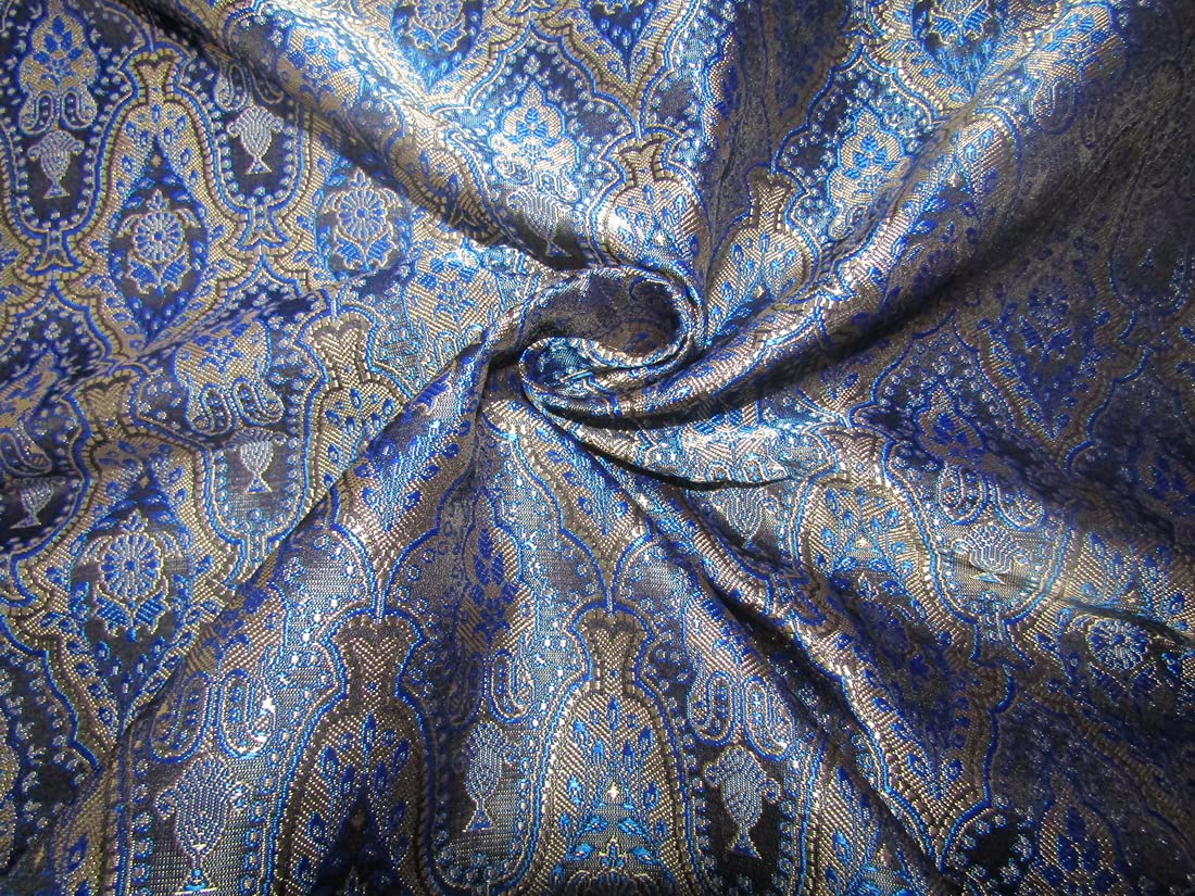 Soie Brocade bleu canard et noir Bro26 largeur 111,8 cm pour confectionner une robe de soirée