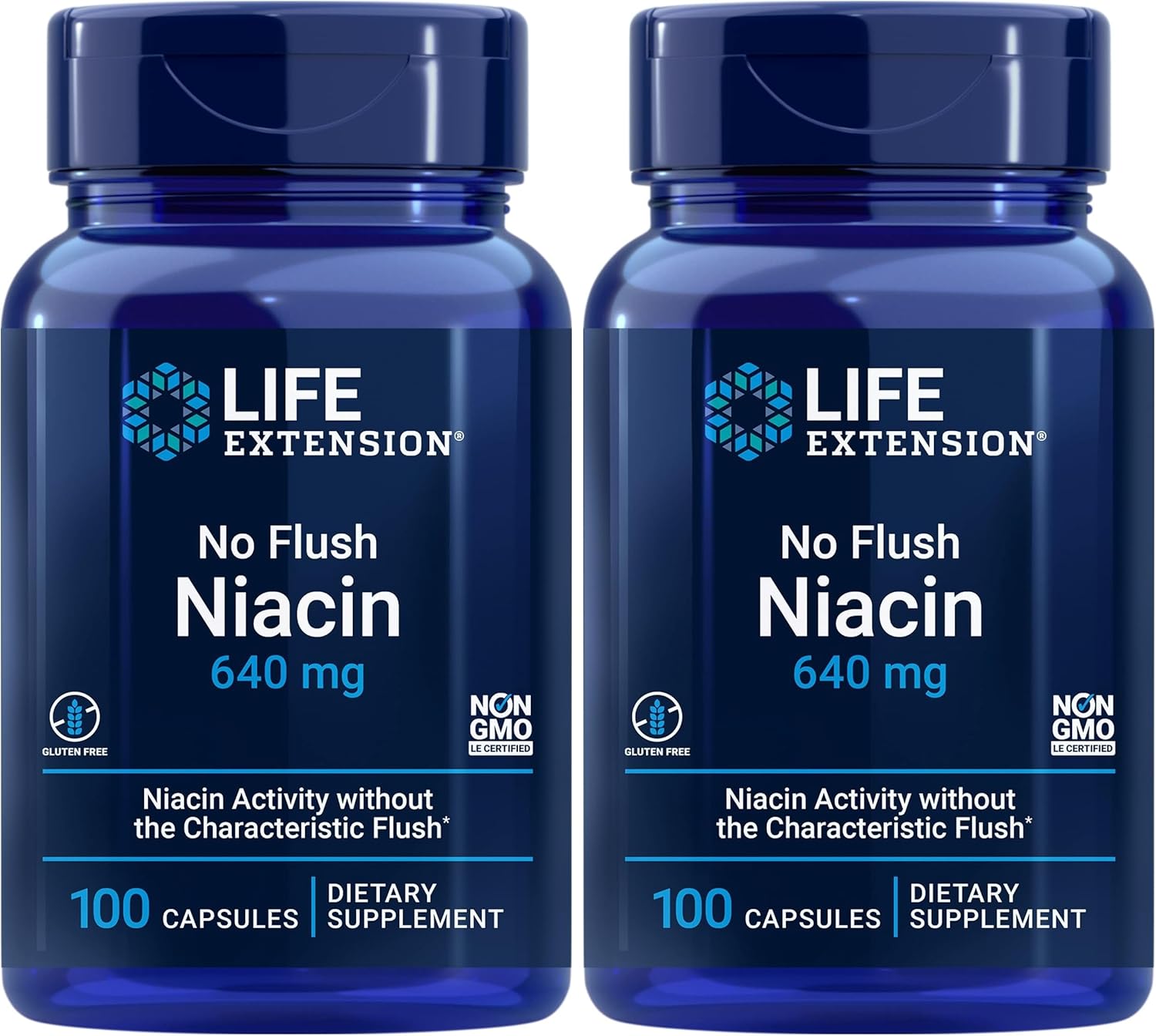 Life Extension No Flush Niacin,B3 for Heart Health,Cholesterol & Energy Support,Non-GMO,Gluten-Free,100 Capsules,(Pack of 2)