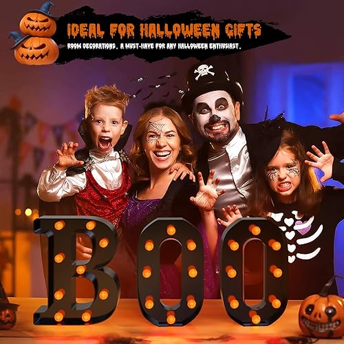 Miniatura 6 de Decoración de Halloween, 3 letras de marquesina con luz LED, bonitas decoraciones de otoño de Halloween para fiesta, mesa, chimenea, cocina, baño,