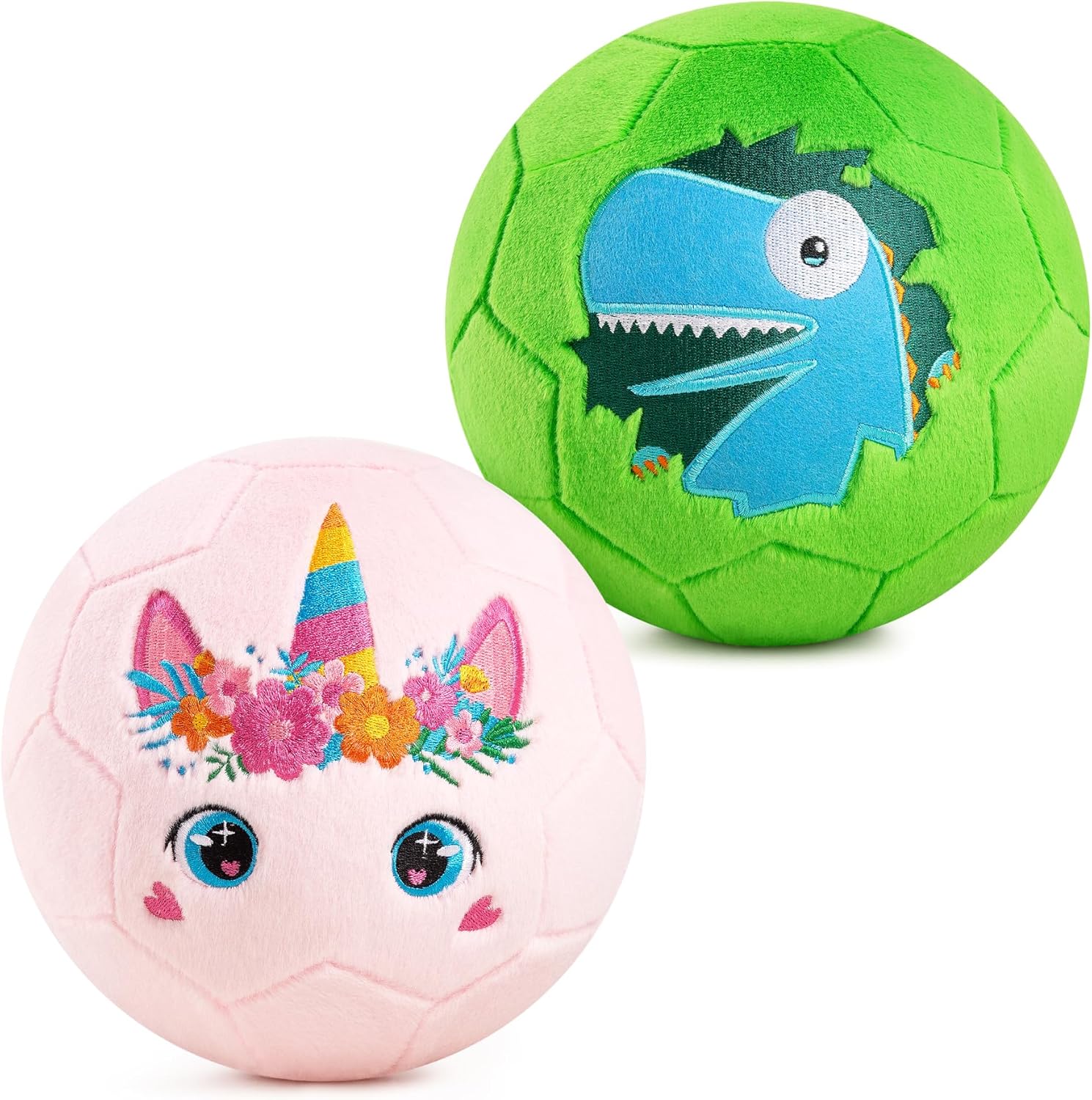 Soft Ball for Toddlers & Babies - Small, Safe & Easy-to-Grip Kickball, Dinosaur & Unicorn Design Soccer Ball - Great First Birthday Gift for Boys & Girls, Plush Indoor Soccer Toy for Ages 1-3 3-8