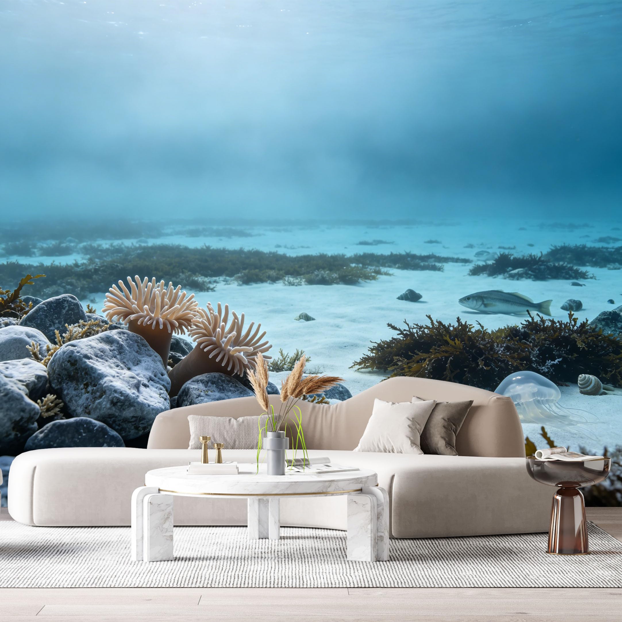 Custom Size Wall Murals Ocean Marine 3D Underwater Seascape Anemone Fish Shells SelfAdhesiveWall Fabric Removable Wallpaper Wall Decor for Living Room Bedroom Bathroom