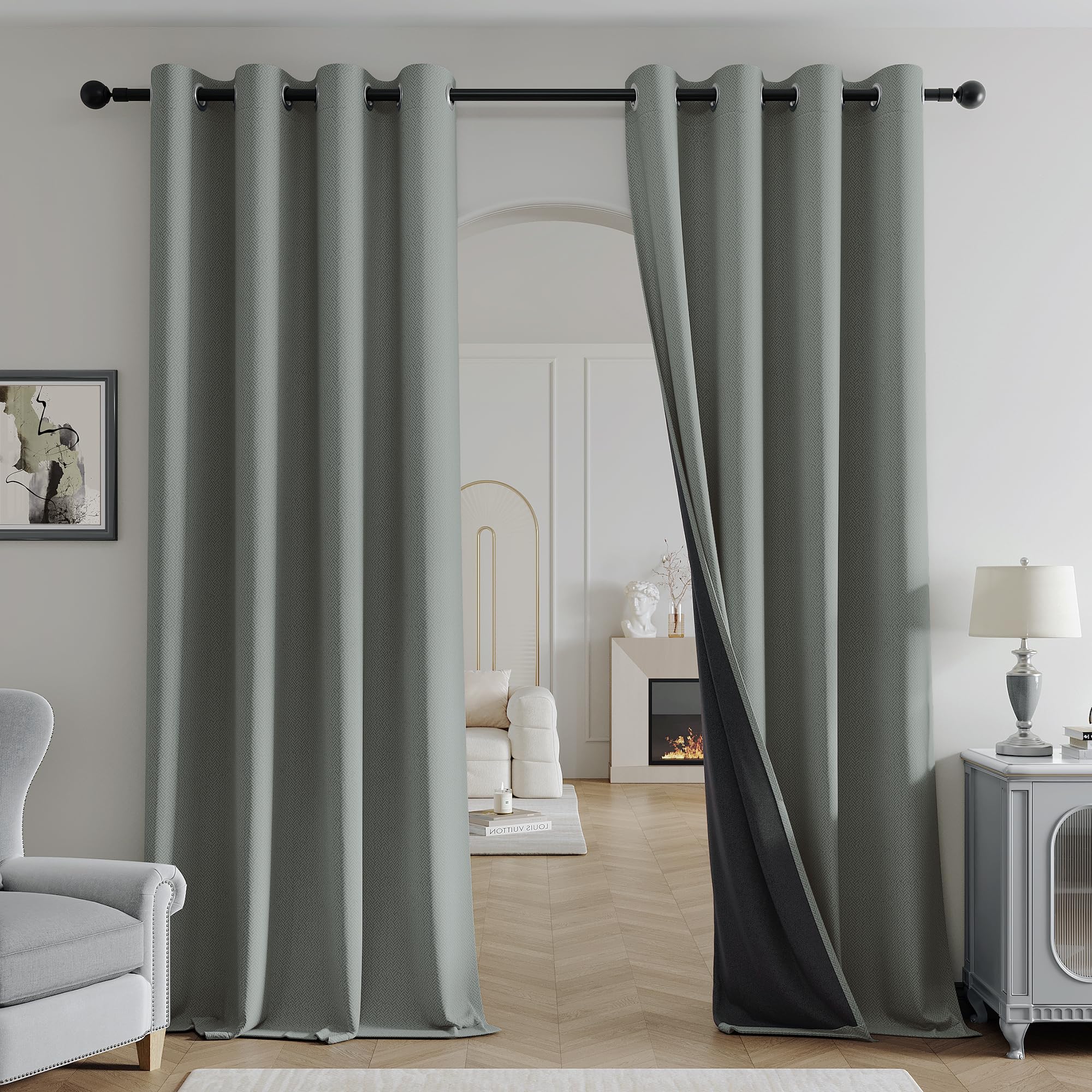 Rideaux occultants pour salon et chambre gris texturés Beauoop