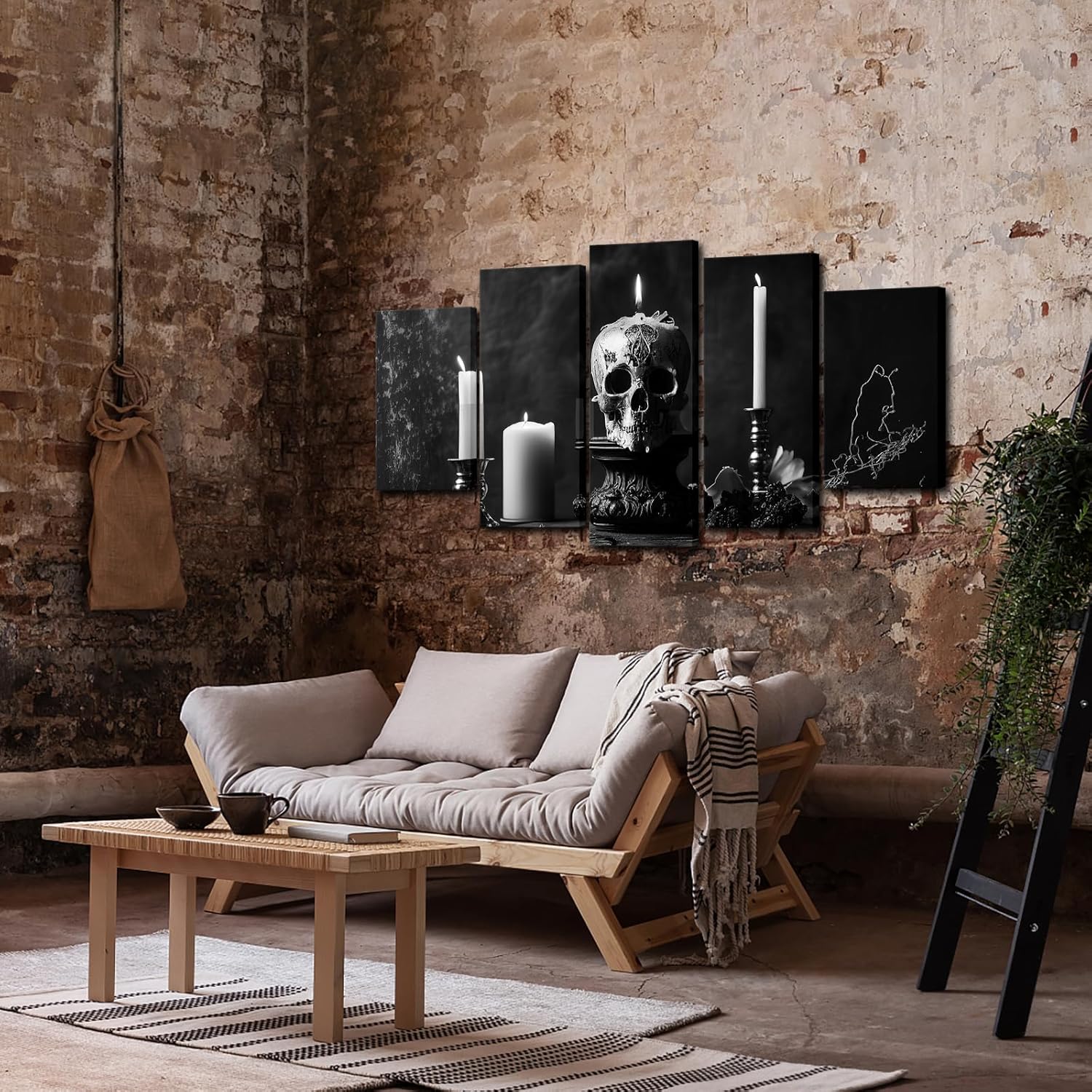 OuElegent Skull Canvas Wall Art Candles Skeletons Witchcraft Picture Print Artwork for Living Room Home Decor Framed Ready to Hang