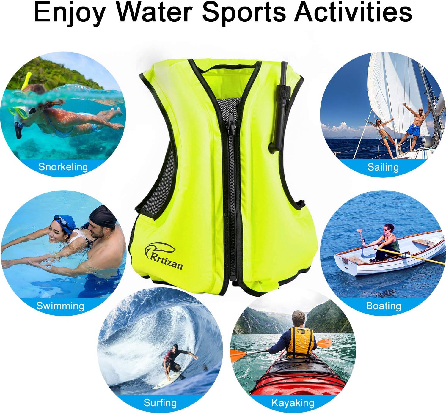 Rrtizan Swim Vest for Adults, Buoyancy Aid Swim Jackets - Portable Inflatable Snorkel Vest for Swimming, Snorkeling, Kayaking, Paddle Boating and Other Low Impact Water Sports Safety: Sports & Outdoors