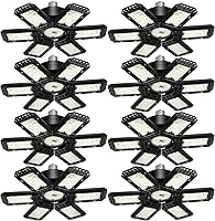 Vista 7 de Paquete de 2 Luces de Garaje, 200W 20000LM 6500K Luces LED de Taller, Luces LED de Garaje para Techo con 6+1 Paneles Deformables, Bombilla de Rosca