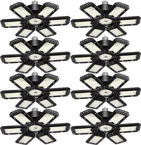 Miniatura 7 de Paquete de 2 Luces de Garaje, 200W 20000LM 6500K Luces LED de Taller, Luces LED de Garaje para Techo con 6+1 Paneles Deformables, Bombilla de Rosca