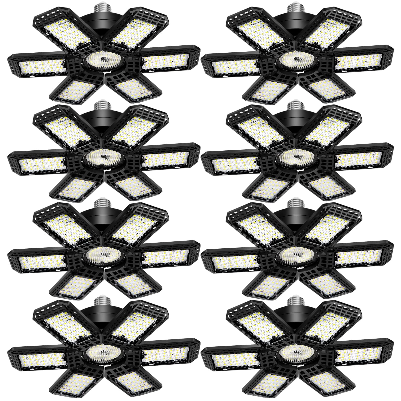 AUDLES 8 Pack LED Garage Light, 200W 20000LM 6500K LED Shop Lights, Garage Lights Ceiling Led with 6+1 Deformable Panels, Screw in E26/E27 Socket Bulb for Warehouse, Workshop, Basement, Barn Lighting