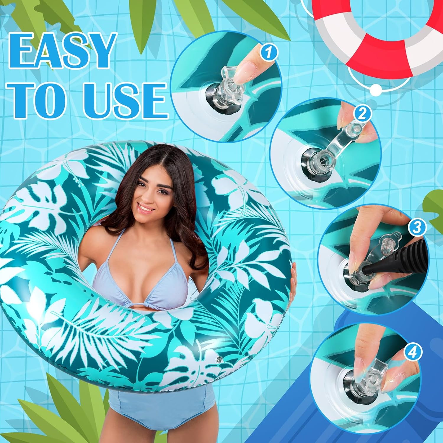 ShinyRelief 2 Pcs Pool Tubes for Adults 42inch Large Inflatable Floats Tube Tropical Leaves Inflatable Pool Floats Rings Colorful Swimming Ring Summer Hawaii Swimming (Dark Green,Orange) Dark Green,Orange 2