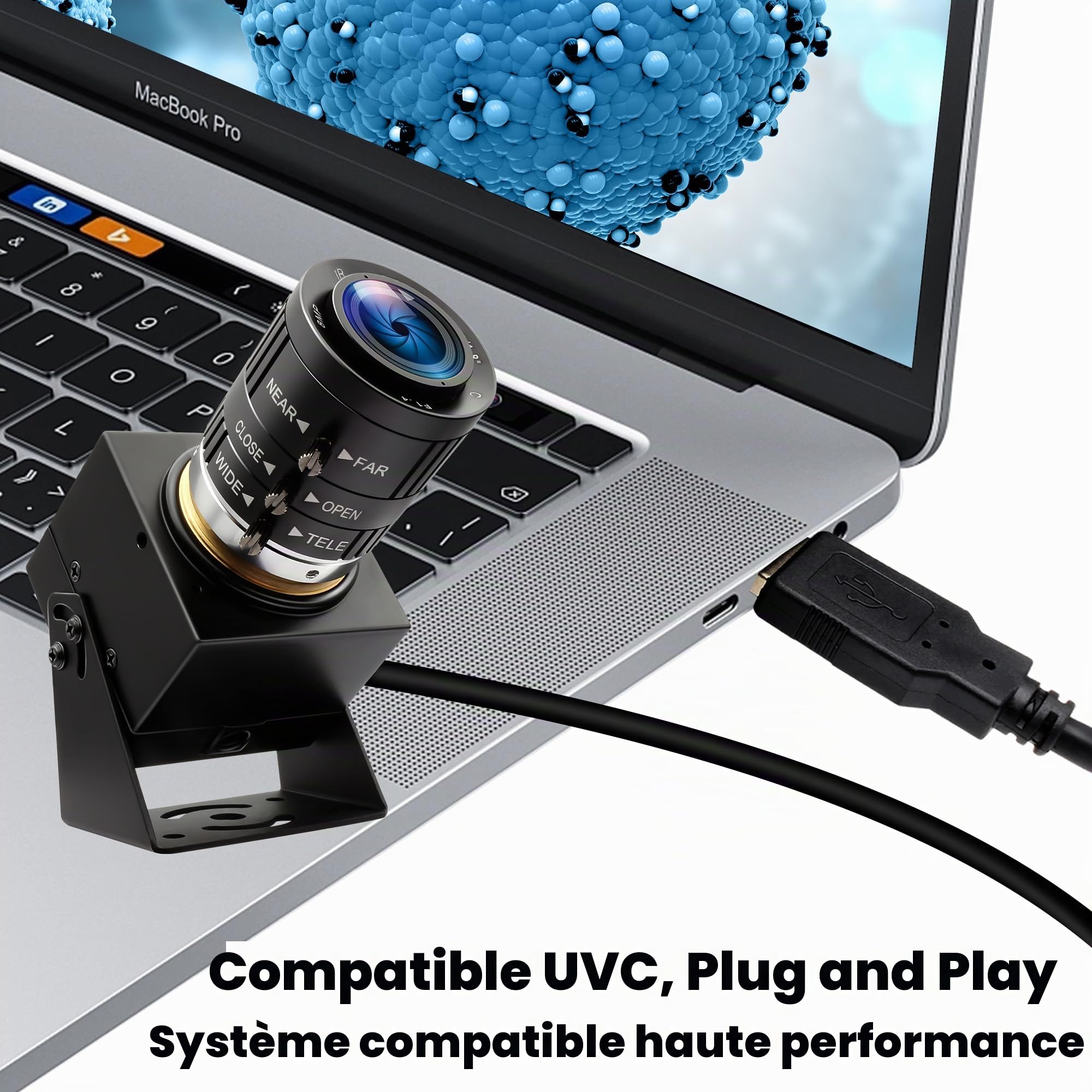 ELP Caméra USB 4K 120fps - Webcam Haute Vitesse 12MP Avec Zoom Optique Manuel 3x - Pour Golf, Raspberry Pi, Windows, Linux, Mac OS